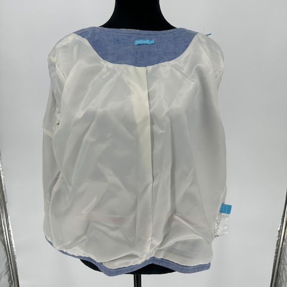 J. McLaughlin Beatrix Blue Chambray Embroidery Linen Blend Open Jacket Women's L - Picture 6 of 11